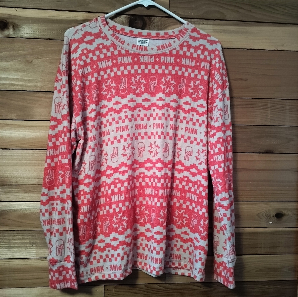 Final sale price Victoria's secret PINK pajama top Christmas,holiday,peace, new!